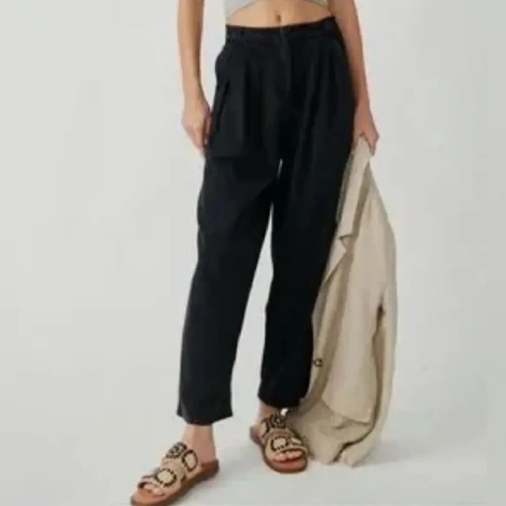Free People Lotta Love Pleated Wide-leg cotton trousers Dark Navy  8. NWT